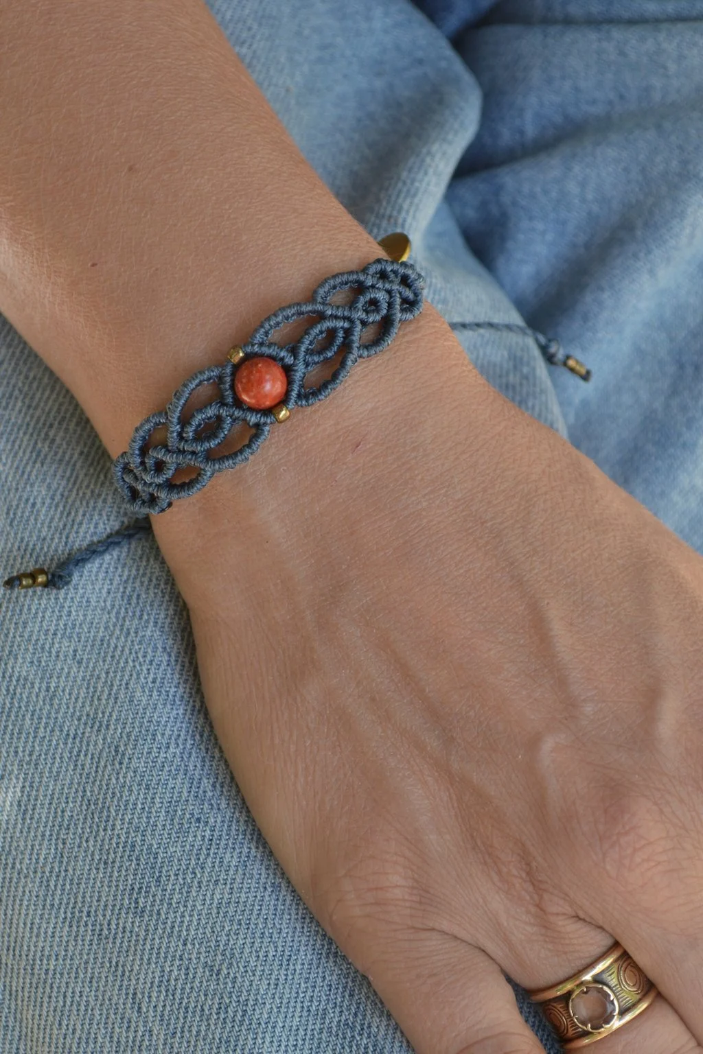 Boho μακραμέ βραχιόλι denim